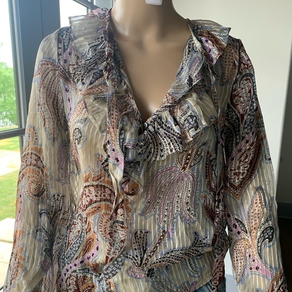 Paul & JoePaisley Print Ruffle Silk Blouse